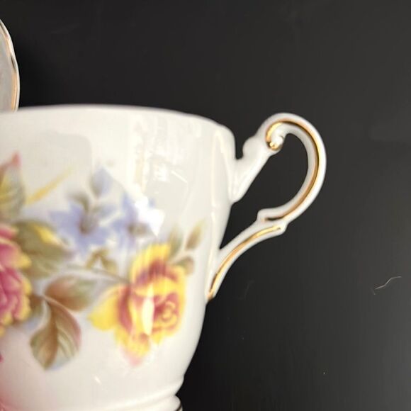 Regency England Pink and Yellow Roses Bone China Tea Cup and Saucer Gold Trim - Picture 7 of 12